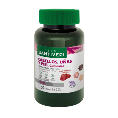 Vitaminas Belleza Gominolas Santiveri Cabello Uñas Piel 60 Gominolas Frambuesa Arándano Biotina Zinc