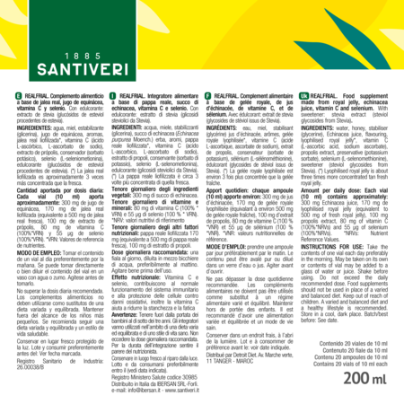 Suplemento Apoyo Inmunológico Santiveri Realfrial Jalea Real Própolis Equinácea Vitamina C Selenio 20 Viales