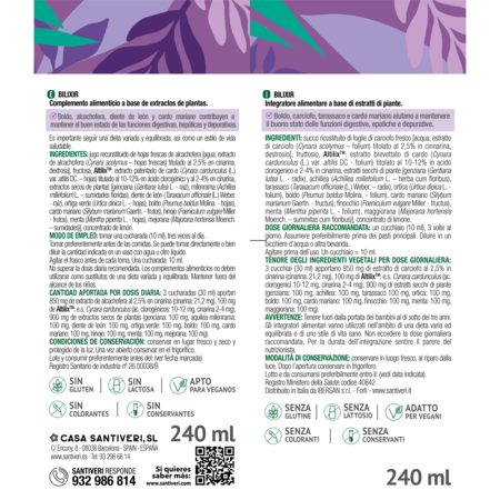 Jarabe Detox Hígado Santiveri Bilixir 240ml Extracto Alcachofa Vesícula Biliar Salud Digestiva