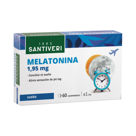 Ayuda Natural Sueño Santiveri Melatonina 1,95mg 60 Comprimidos Alivio Jet Lag Soporte Ritmo Circadiano