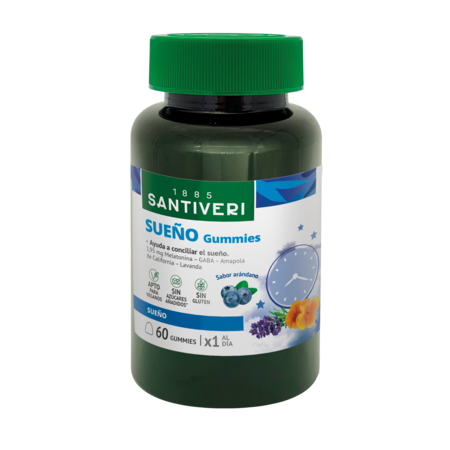 Gominolas Apoyo Natural al Sueño Santiveri Sleep Gummies Melatonina GABA Amapola California Lavanda Sabor Arándanos 60 Unidades