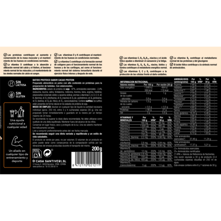 Proteína Vegetal en Polvo Santiveri Protein-90 Instantáneo Cacao 200g Aislado Soja Aminoácidos Vitaminas